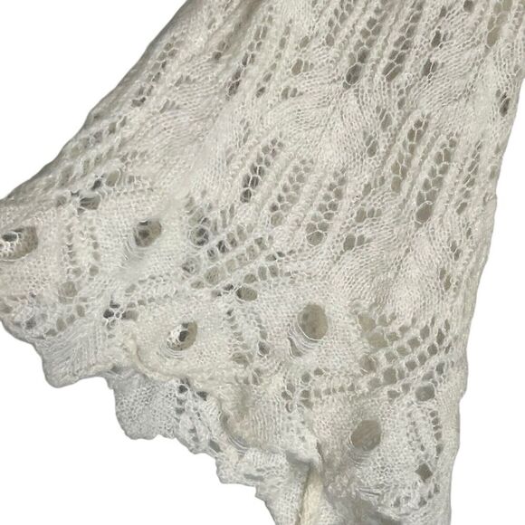 Free People Size S/P Crochet Lace Tunic Sweater Delicate Wool Angora Cream - Picture 3 of 10